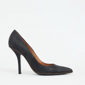 Givenchy Women Blue Black Suede Leather Bronze Zipper Pointed Pump‎ Heel 37 / 7